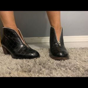 Black leather booties